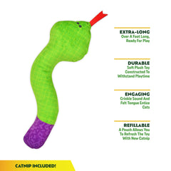 KITTY KA-ZOOM Zoomie Snake Kicker plush closeup emphasizes soft textures for interactive pouncing