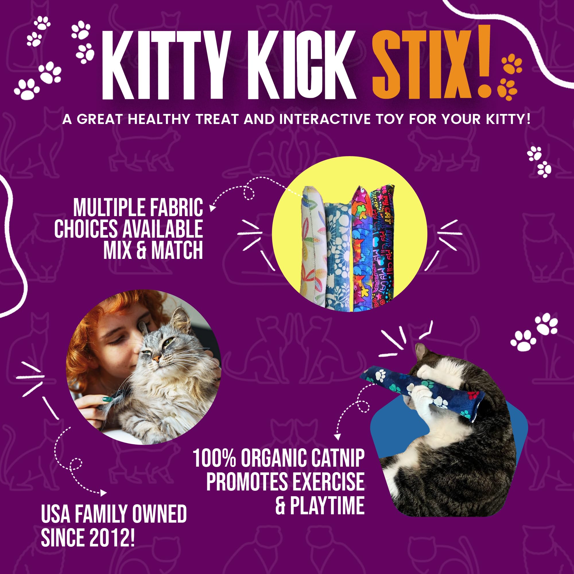 Kitty Kick Stix kitten teething and chewing encouraged by catnip kickers.