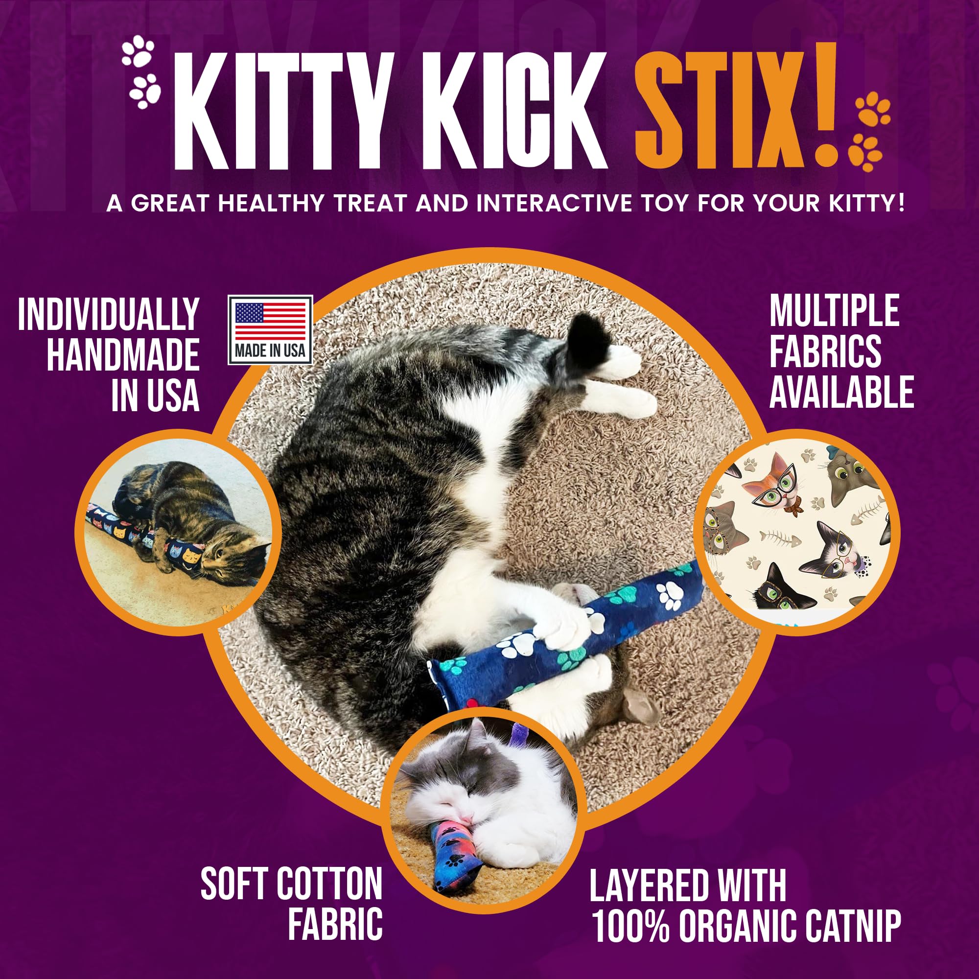 Kitty Kick Stix vibrant colors attract curious cats during play.