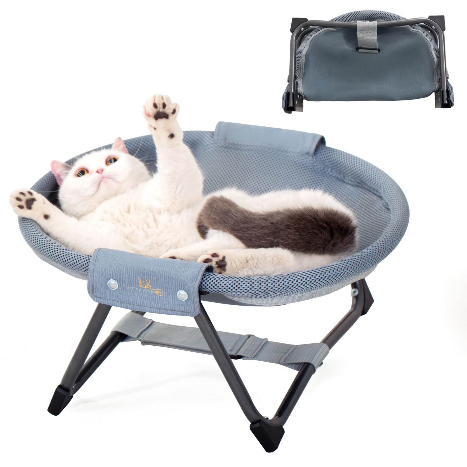 KITTY KINGDOM elevated cat hammock bed folded for travel and storage