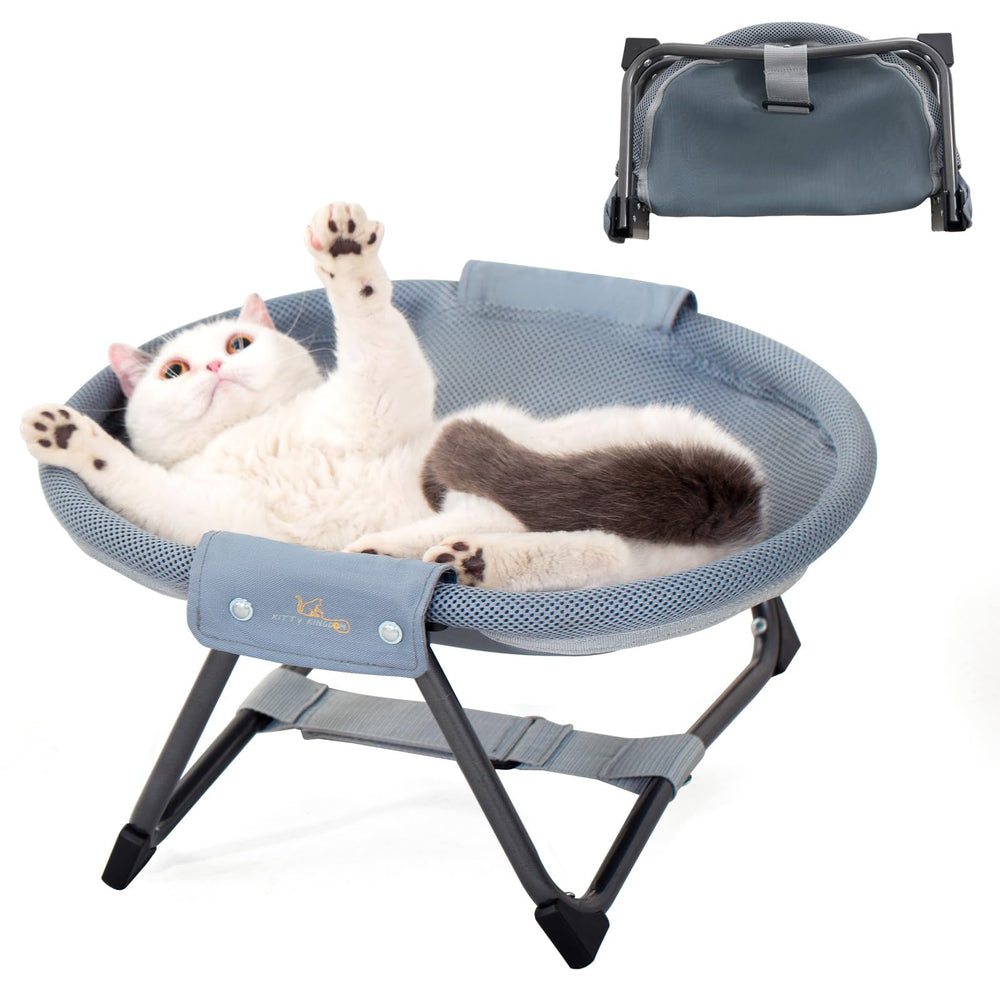 KITTY KINGDOM elevated cat hammock bed folded for travel and storage