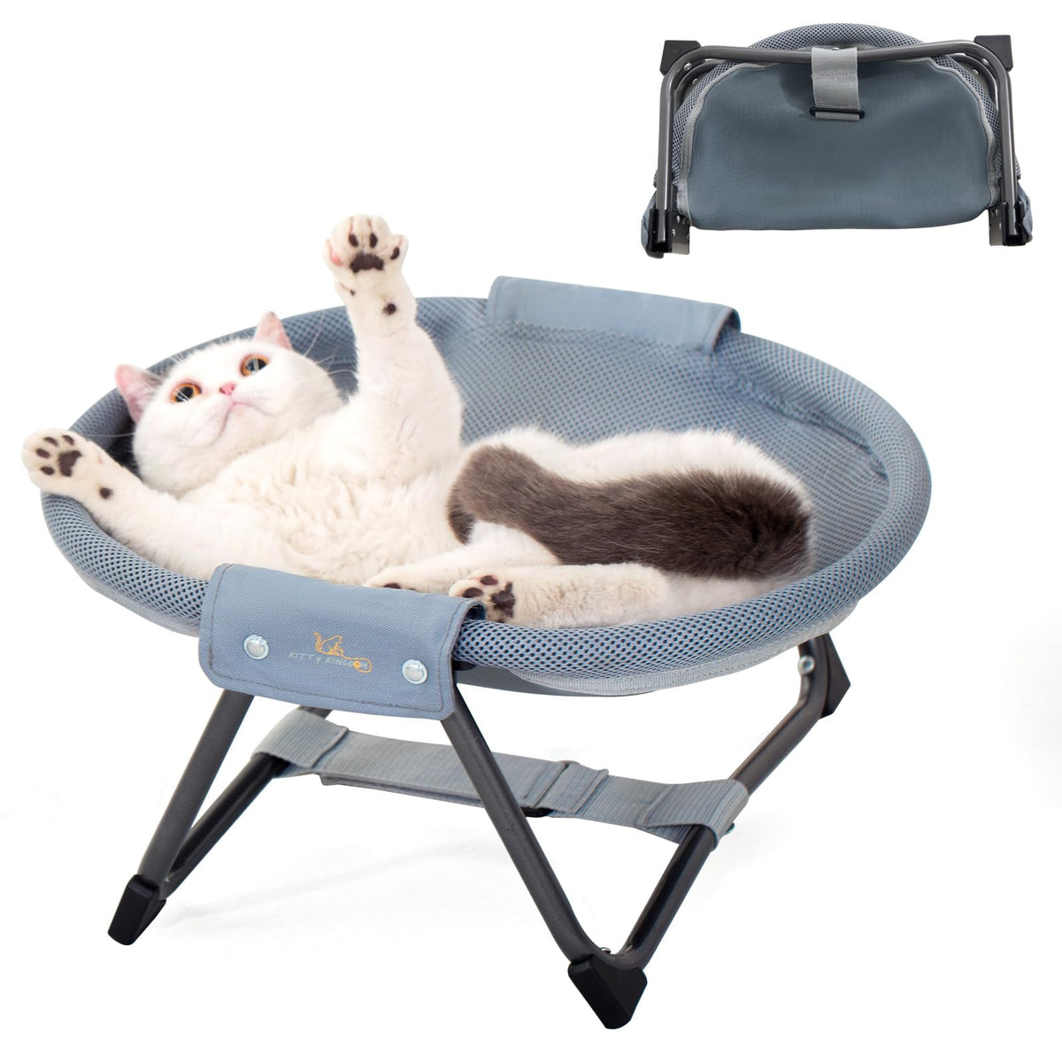 KITTY KINGDOM elevated cat hammock bed folded for travel and storage