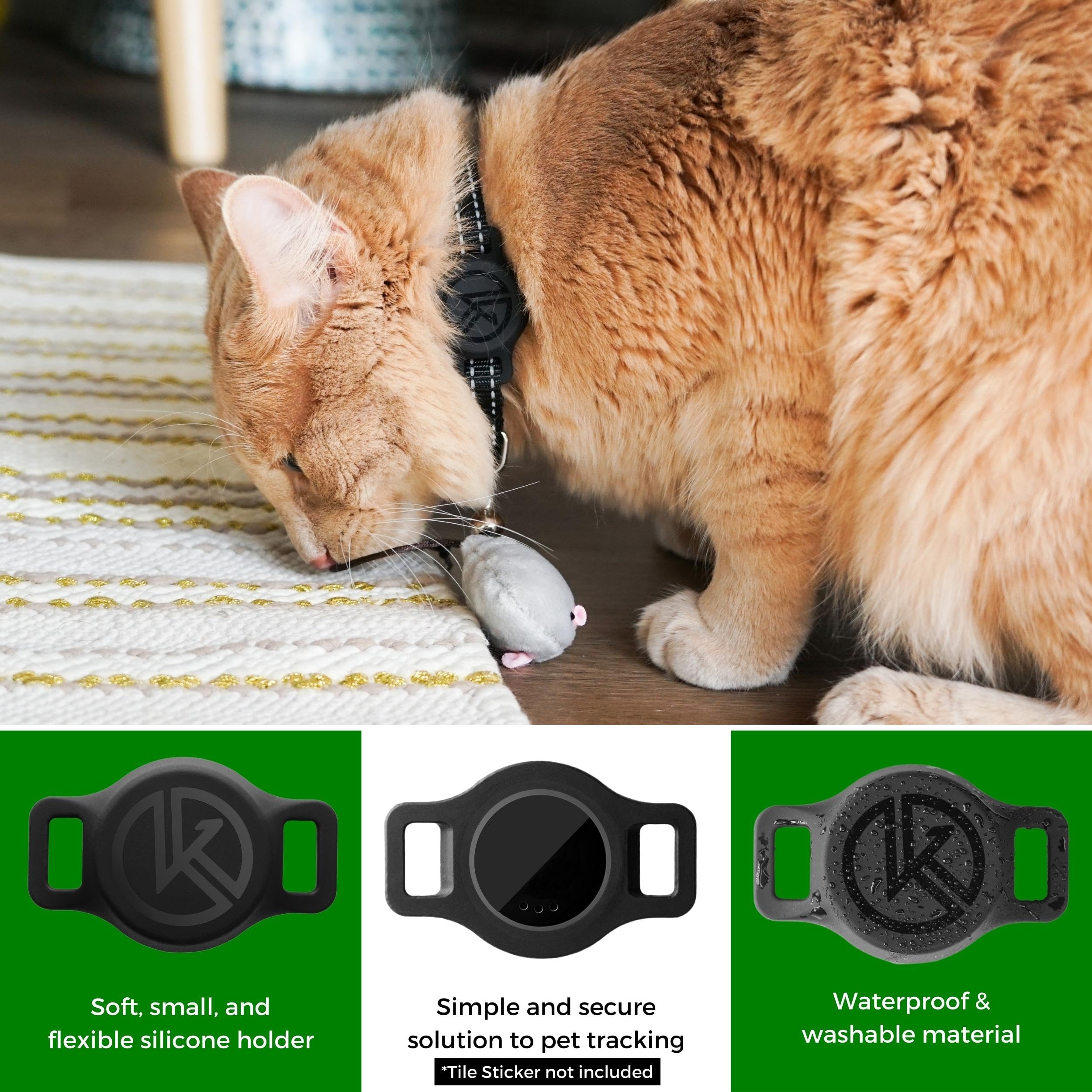 Kitty Kompass Tile Sticker Holder easy collar attachment—quick setup.