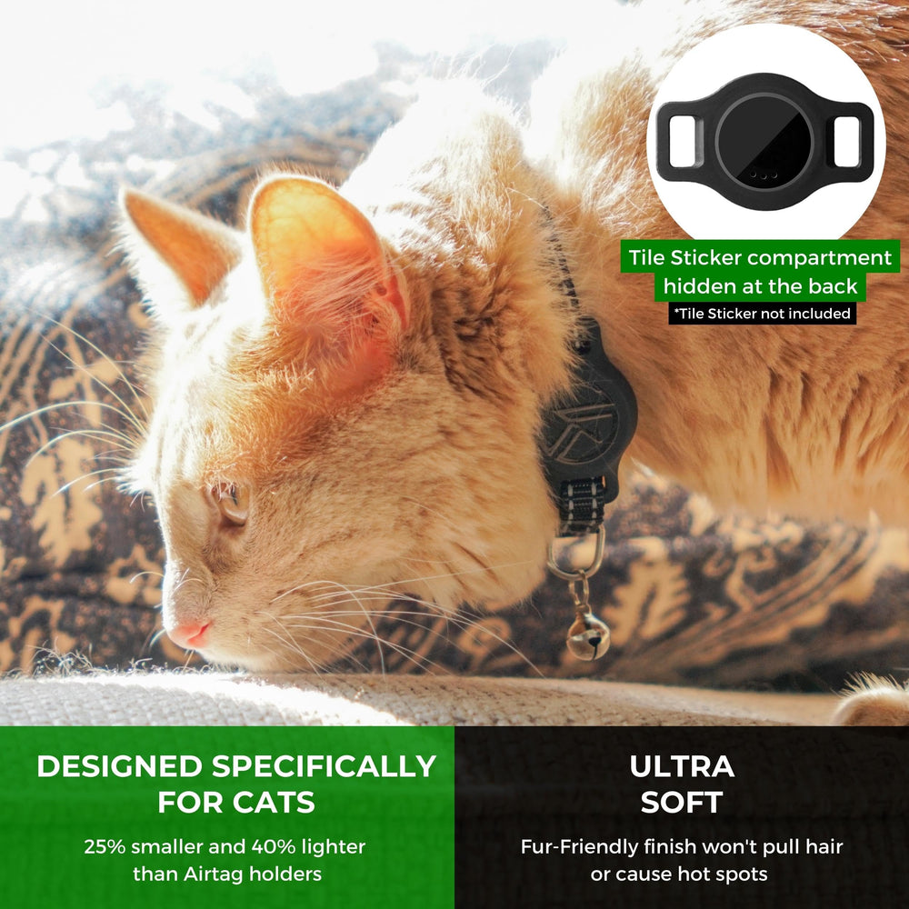 Kitty Kompass Tile Sticker Holder Collar reflective strip boosts nighttime visibility.