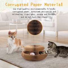 Kitty Kurlz Magic Organ cat scratcher with bell and ball promotes interactive play and hunting instincts.