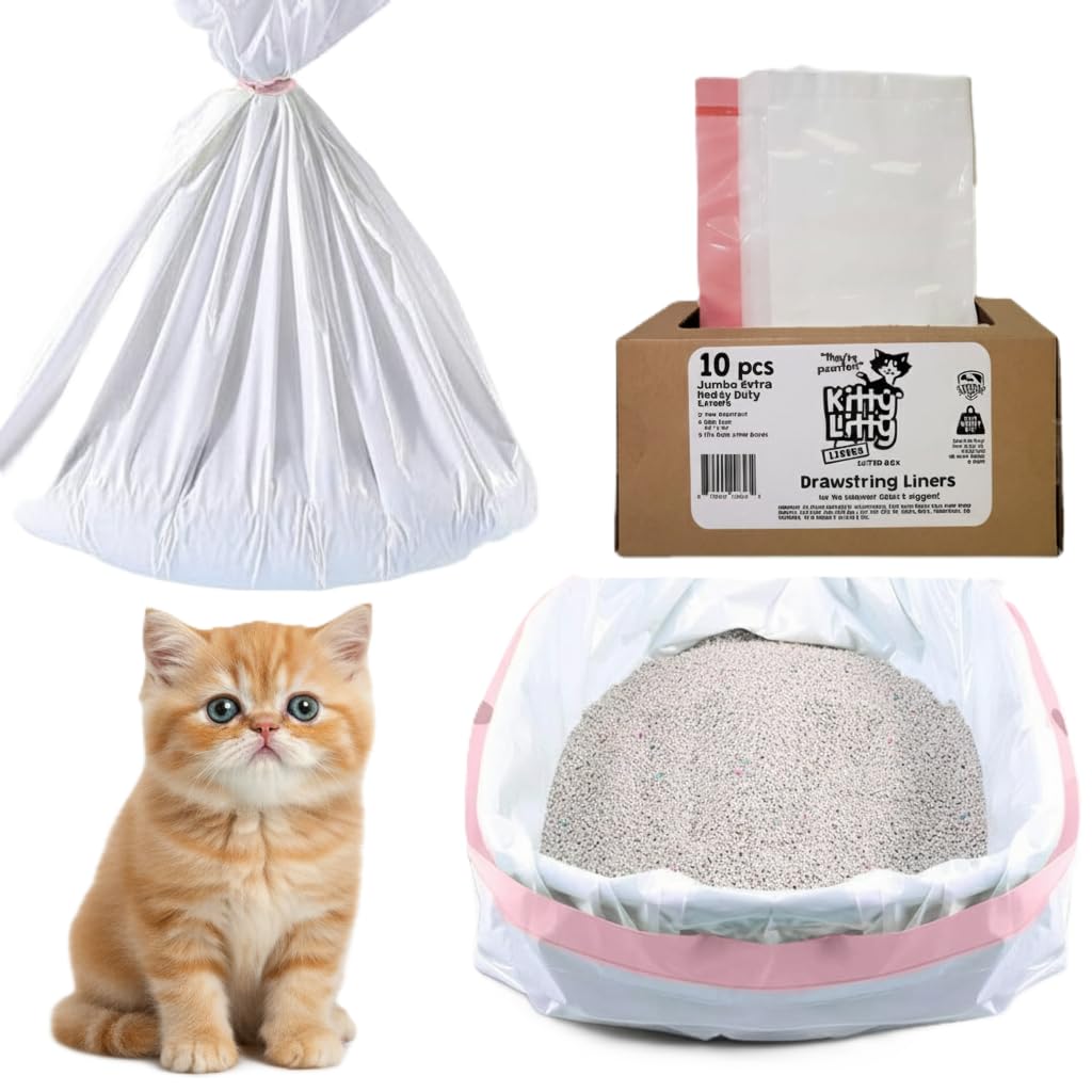 Kitty Litty cat litter liners 10-count jumbo bags for mess containment.