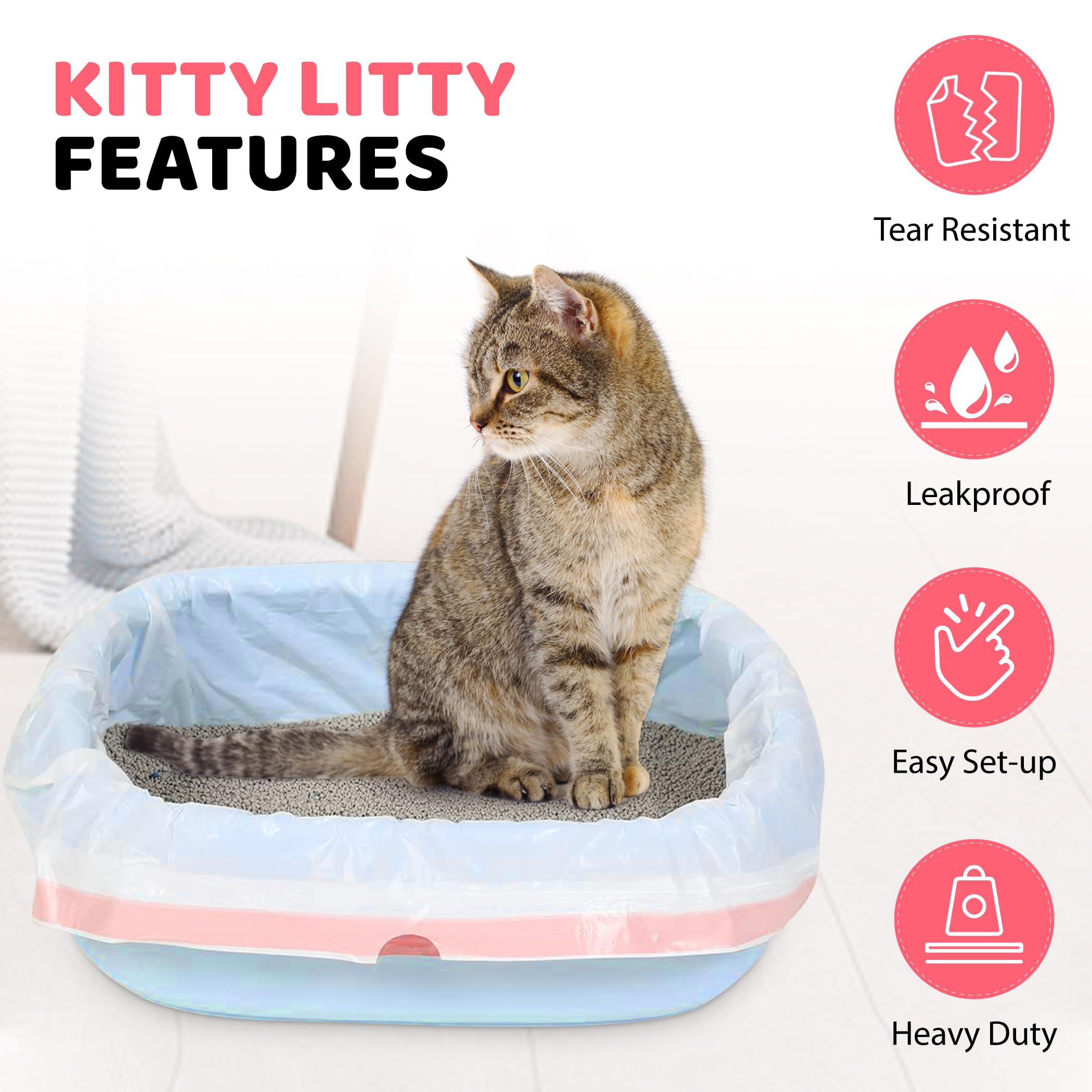 Kitty Litty tear-resistant liners close-up shows durability during bagging
