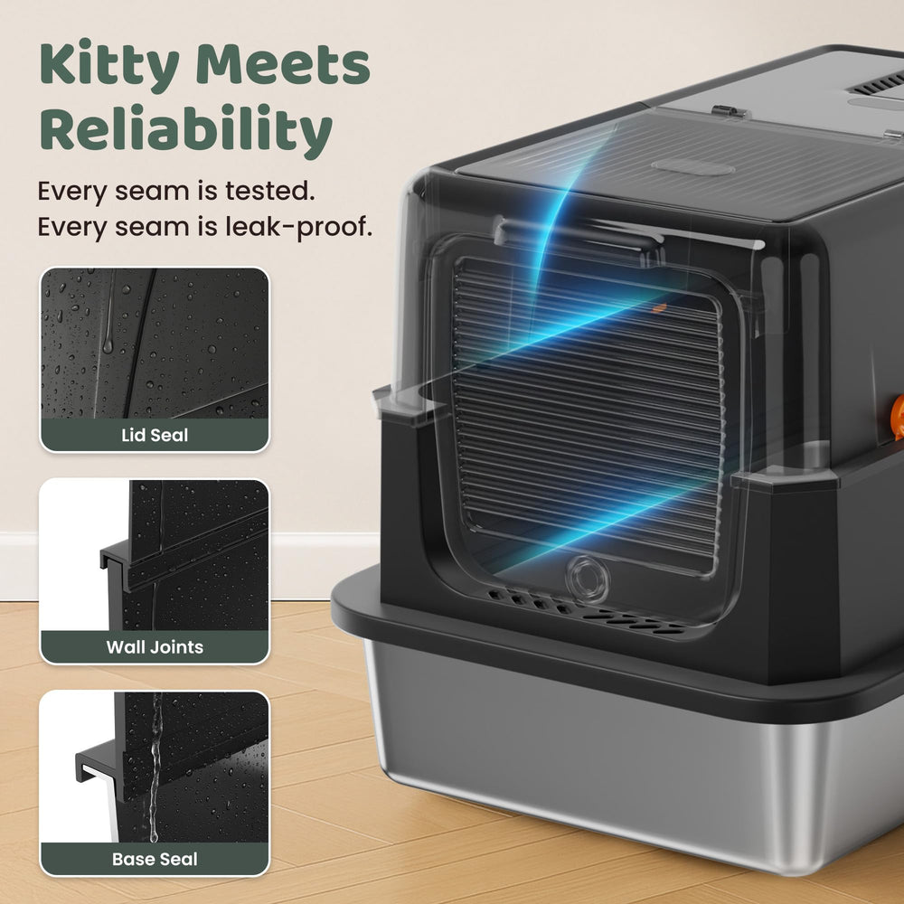 KittyLetto XL litter box with 4-way setup for enclosed, open modes.