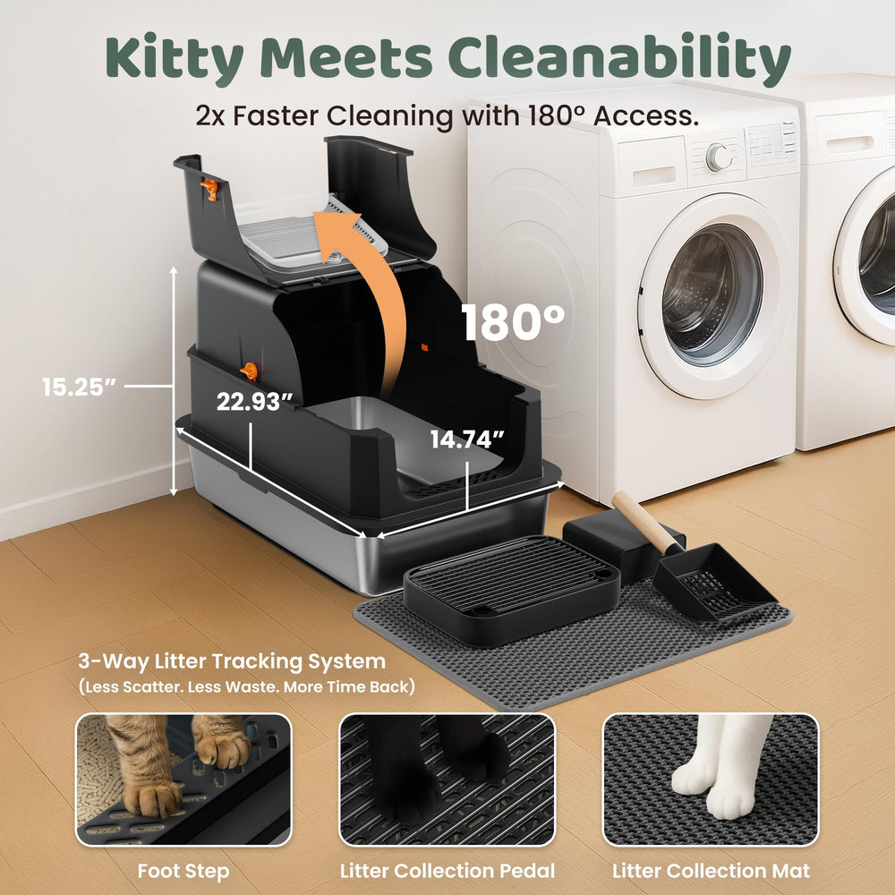 KittyLetto front-door 180-degree panel enables quick scooping and rinsing.