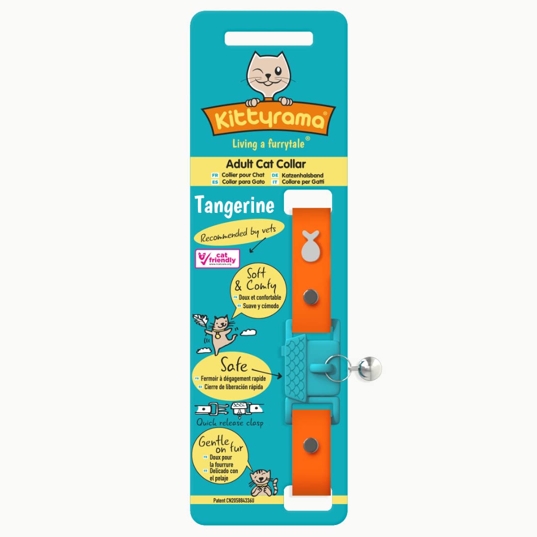 Kittyrama adjustable neck-fit close-up shows sizes for cats and kittens.