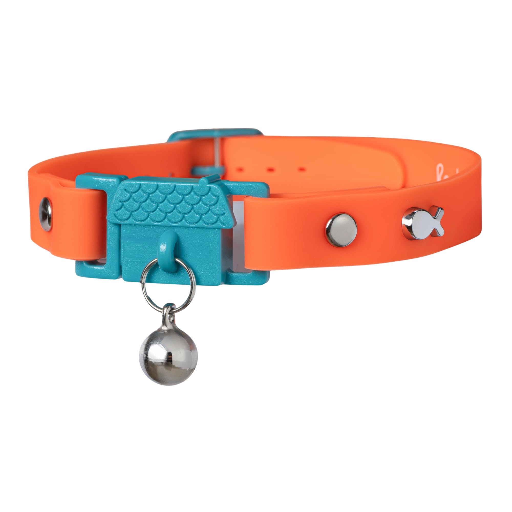 Kittyrama Tangerine cat collar with bell close-up improves visibility and safety during daily wear.