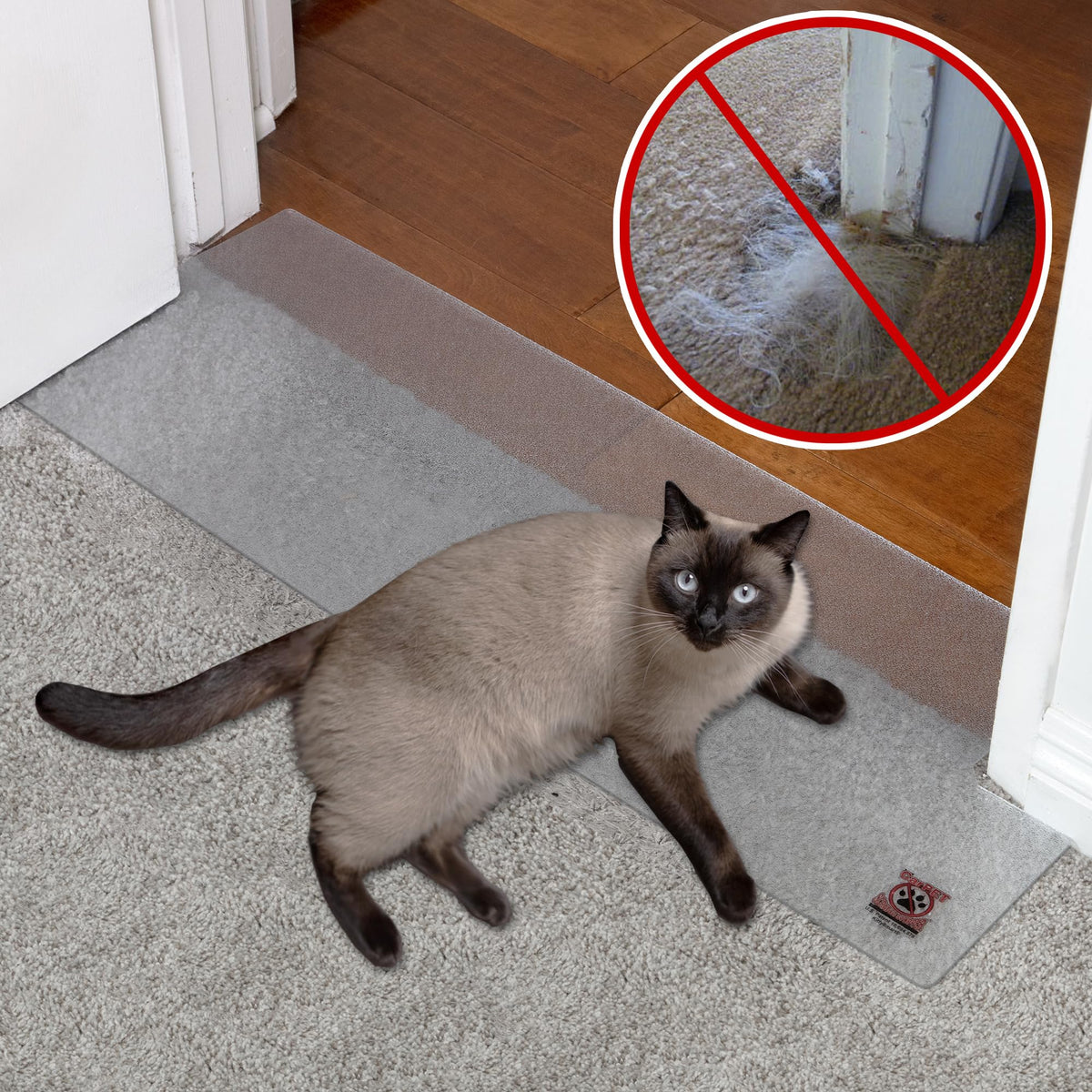 KittySmart Carpet Scratch Stopper pre-cut edge for quick doorway setup and reduced wear.