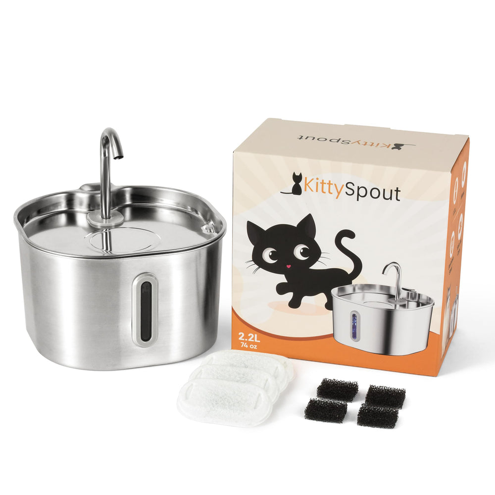 KittySpout stainless steel fountain top view showing large capacity for busy households.