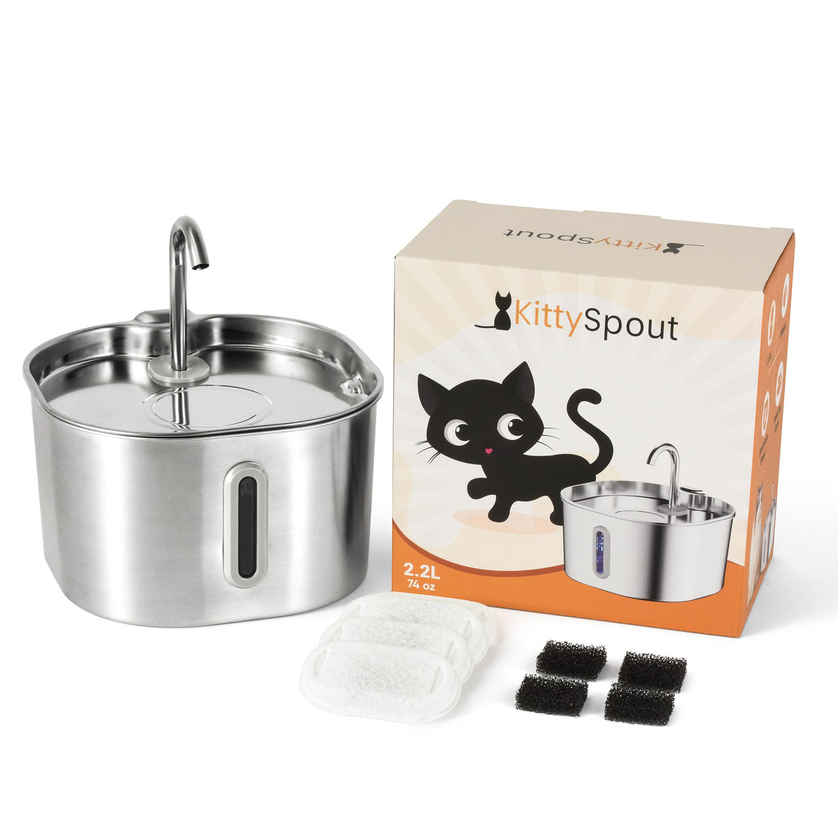 KittySpout stainless steel fountain top view showing large capacity for busy households.
