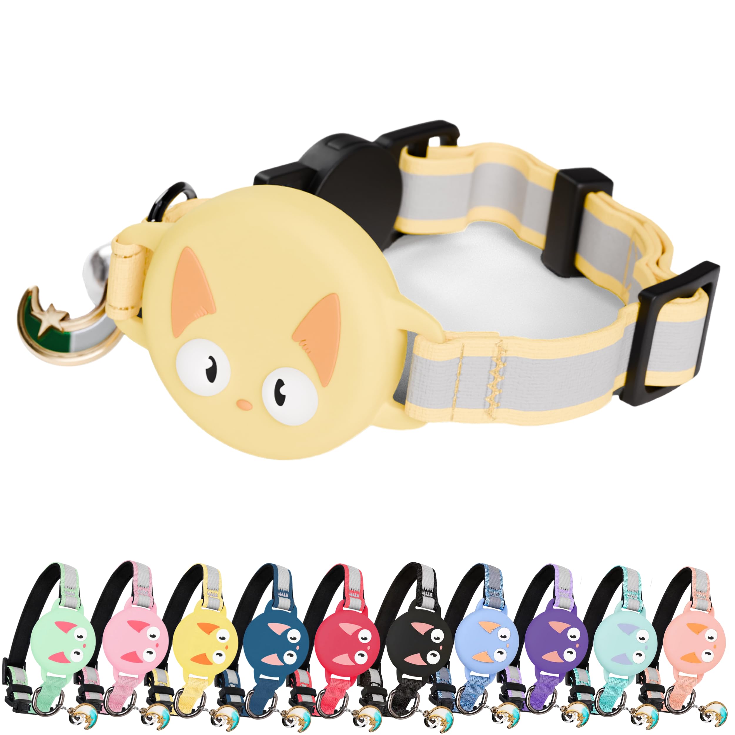 KittyTag Airtag collar yellow—front view for quick safety checks and tag visibility.