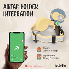 KittyTag Airtag collar yellow—side view highlights adjustable fit and secure attachment.