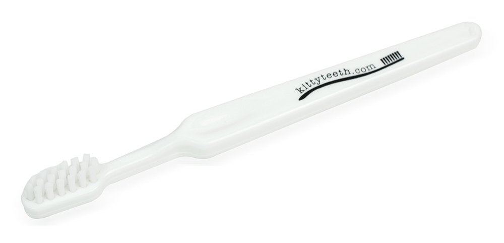 Kittyteeth cat and dog toothbrush in-use image highlights suitability for small pets.