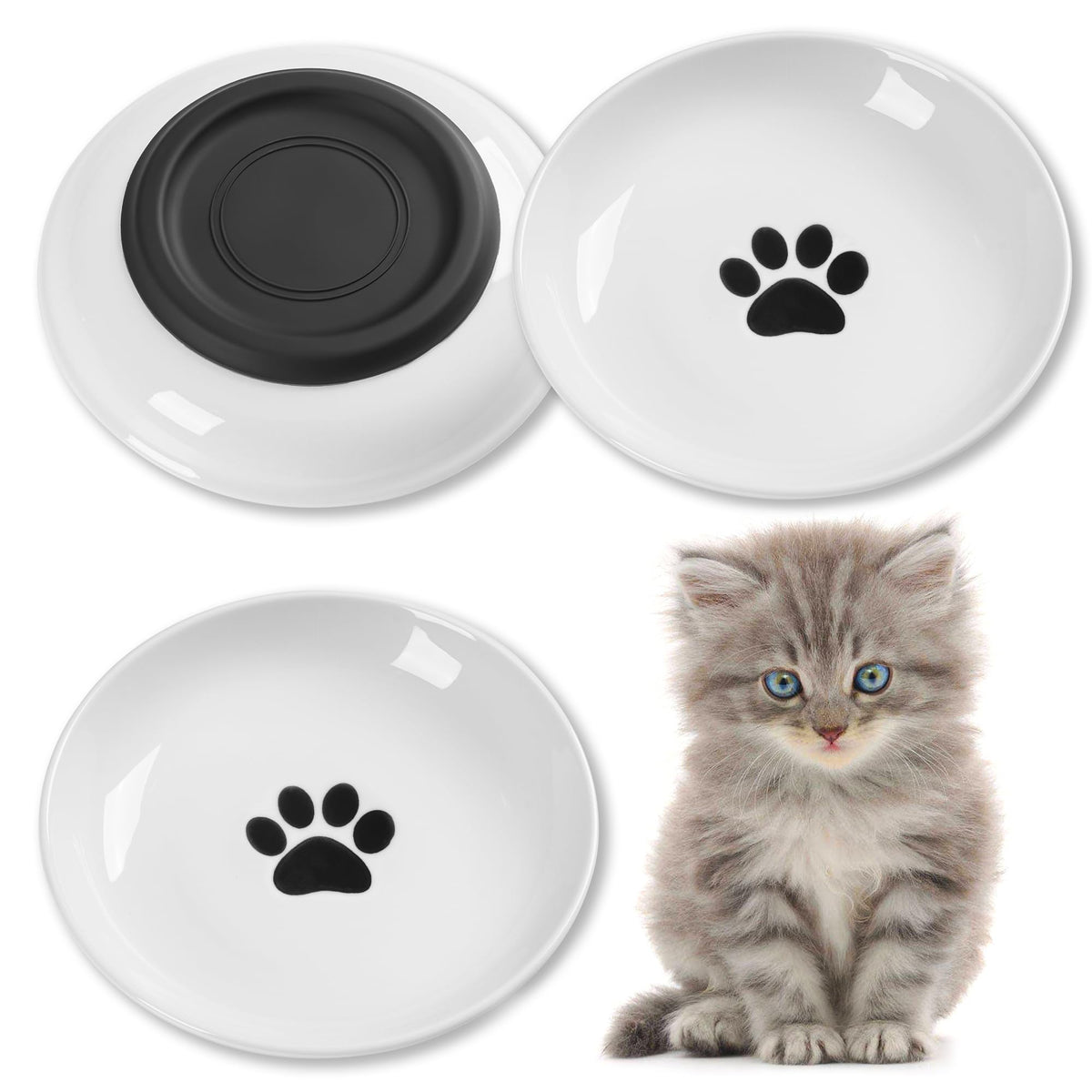 Kitwinney cat bowls anti-slip bottom keep meals quiet and steady on any surface.