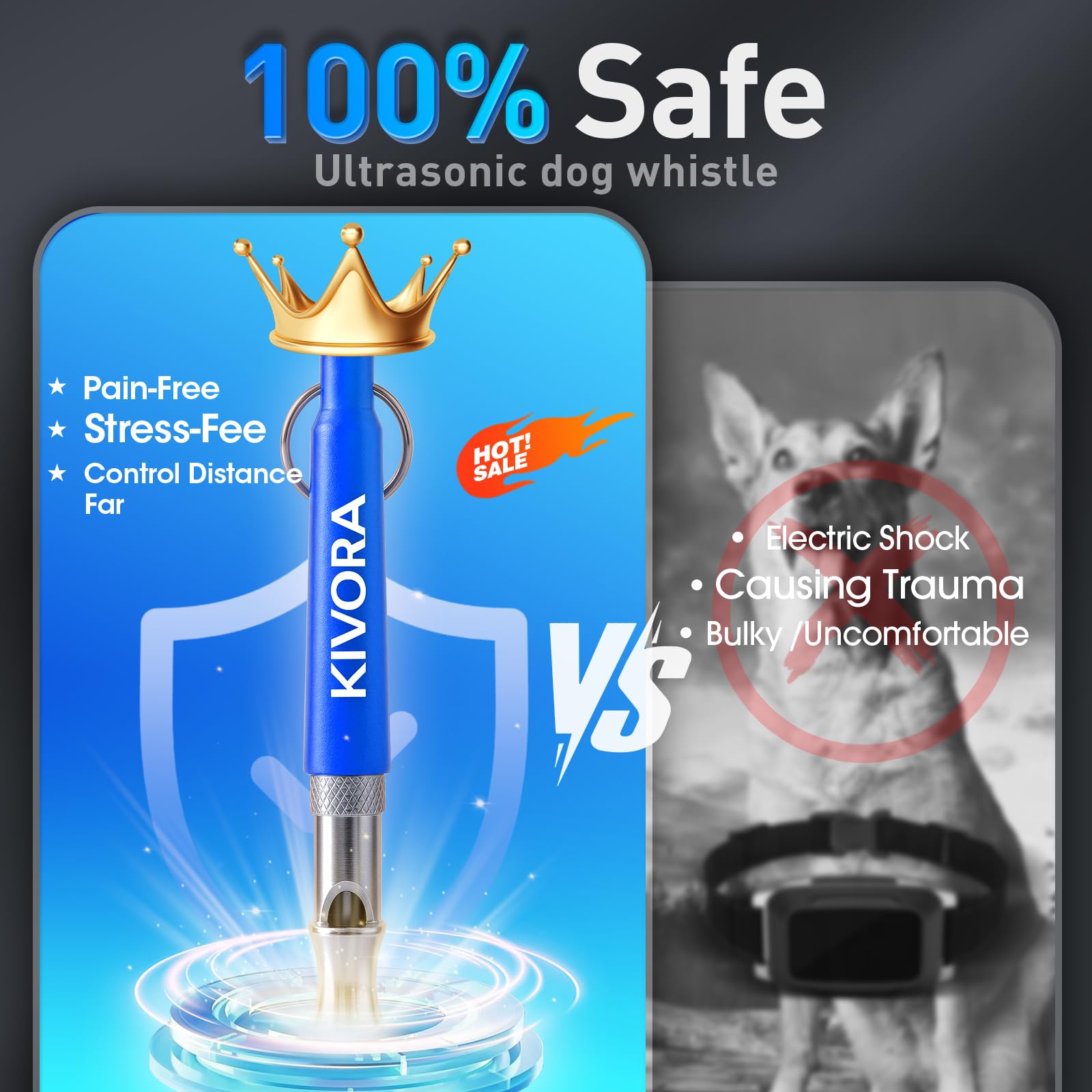 KIVORA dog whistle adjustable-frequency demonstrates tuning for different dog sizes.