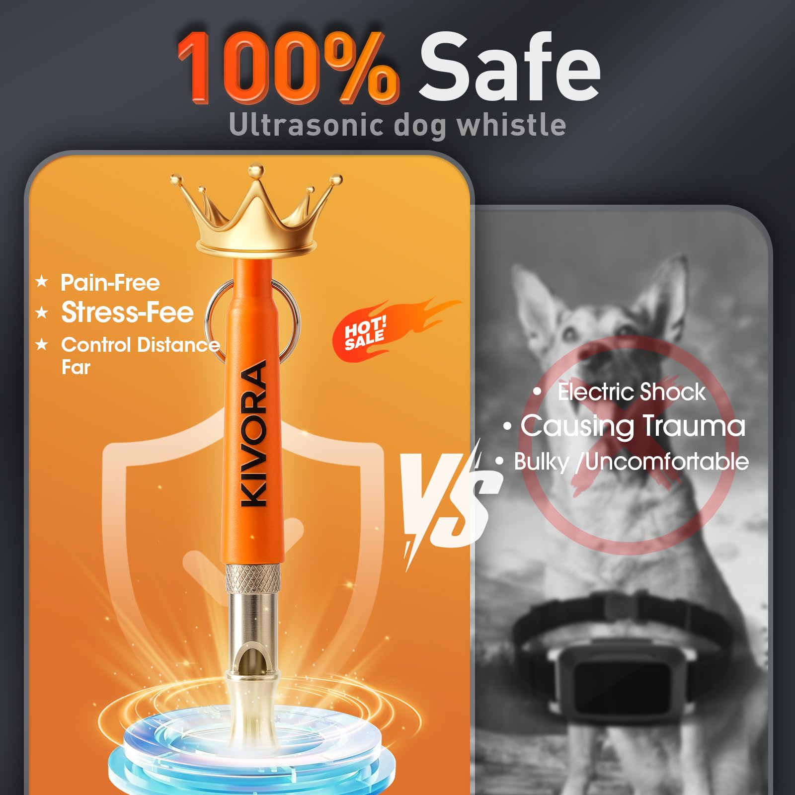 KIVORA dog whistle pack white angle view suitable for quiet bark control during walks