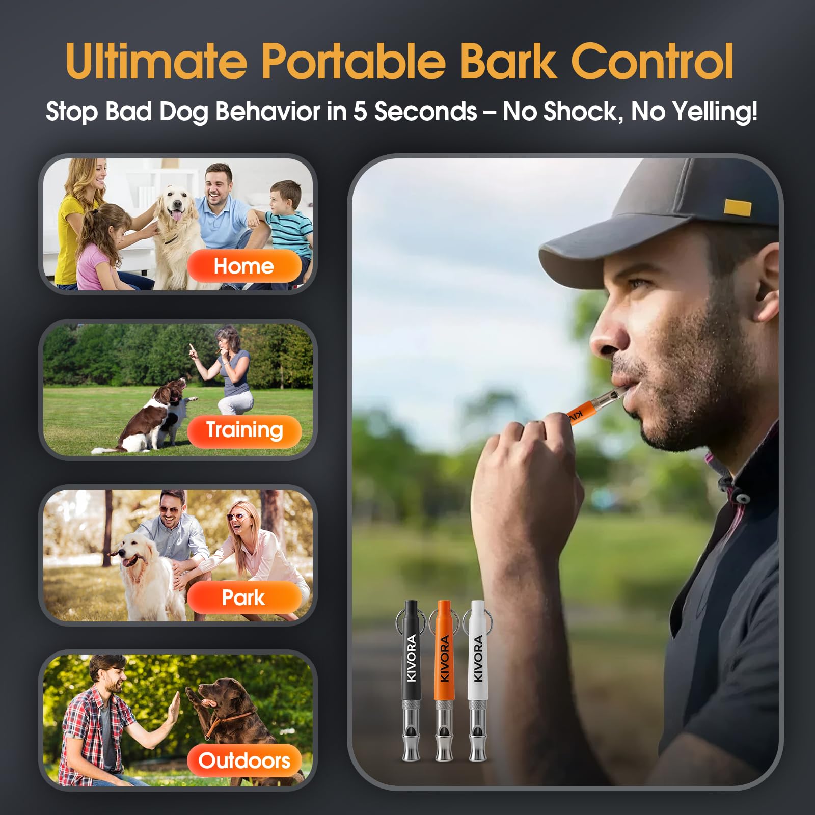 KIVORA dog whistle packaging display four-pack ideal for gifting or sharing