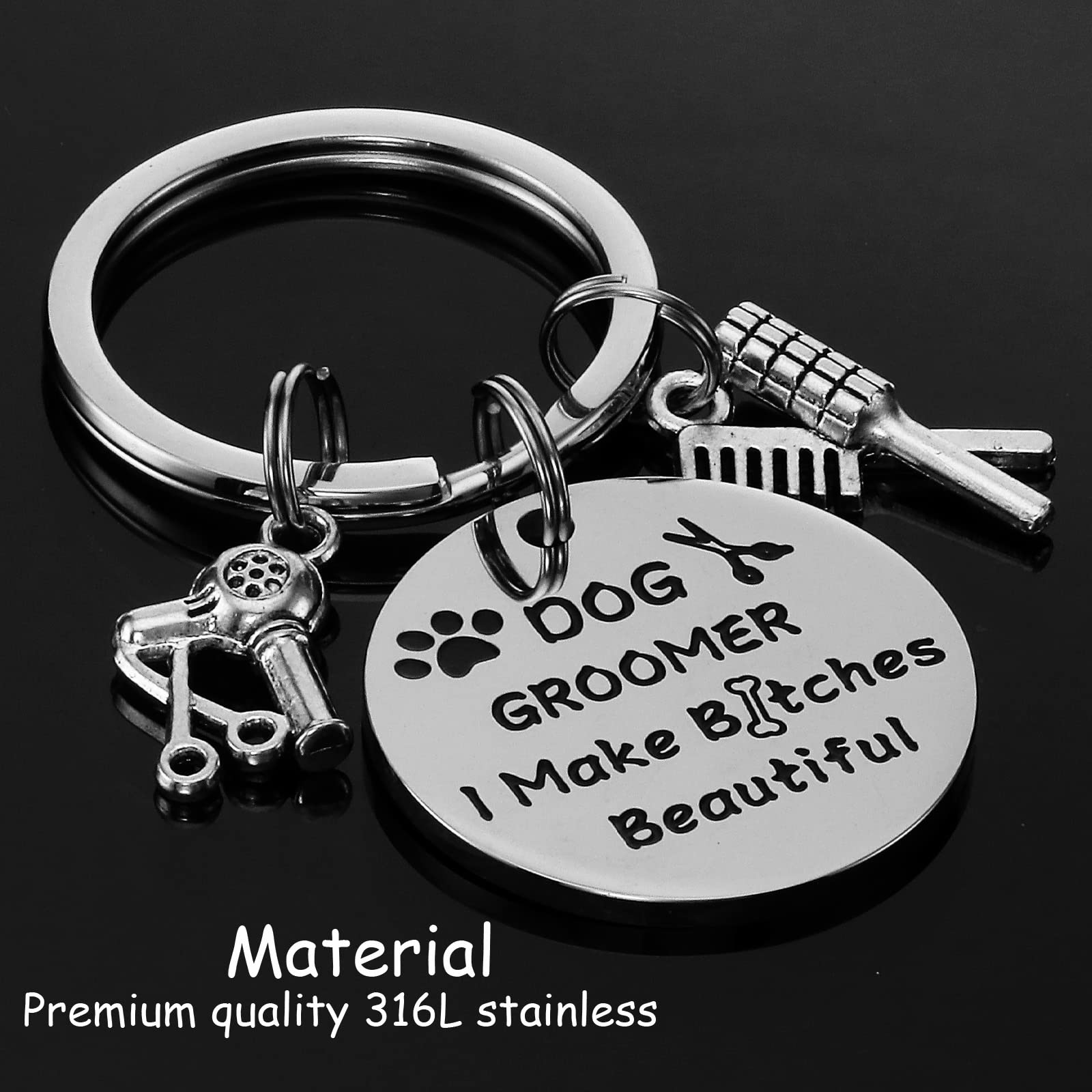Kivosliviz dog-stylist pendant detail highlights engraved message for professional vibe