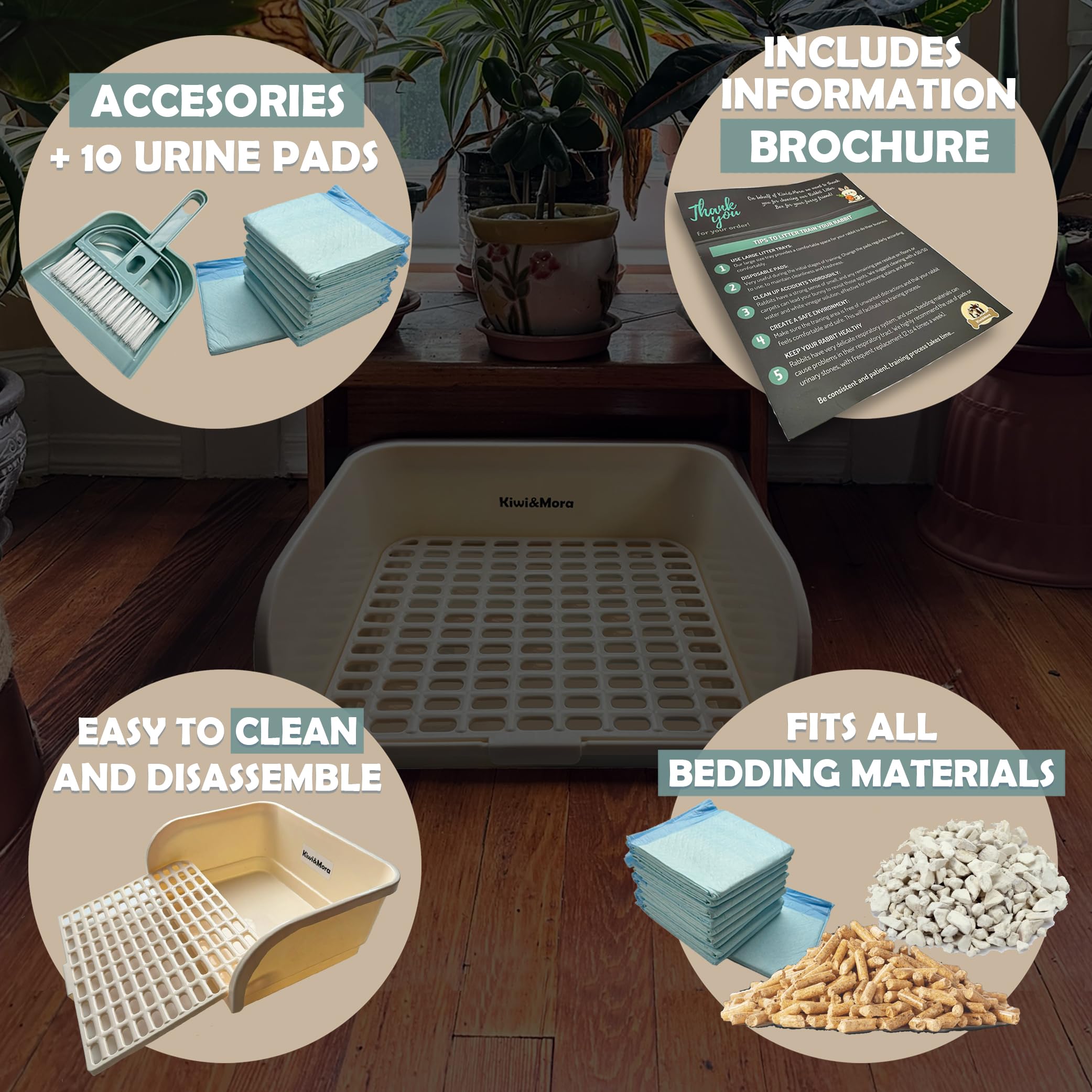 Kiwi & Mora rabbit litter box disassembly parts enable quick cleaning and maintenance.