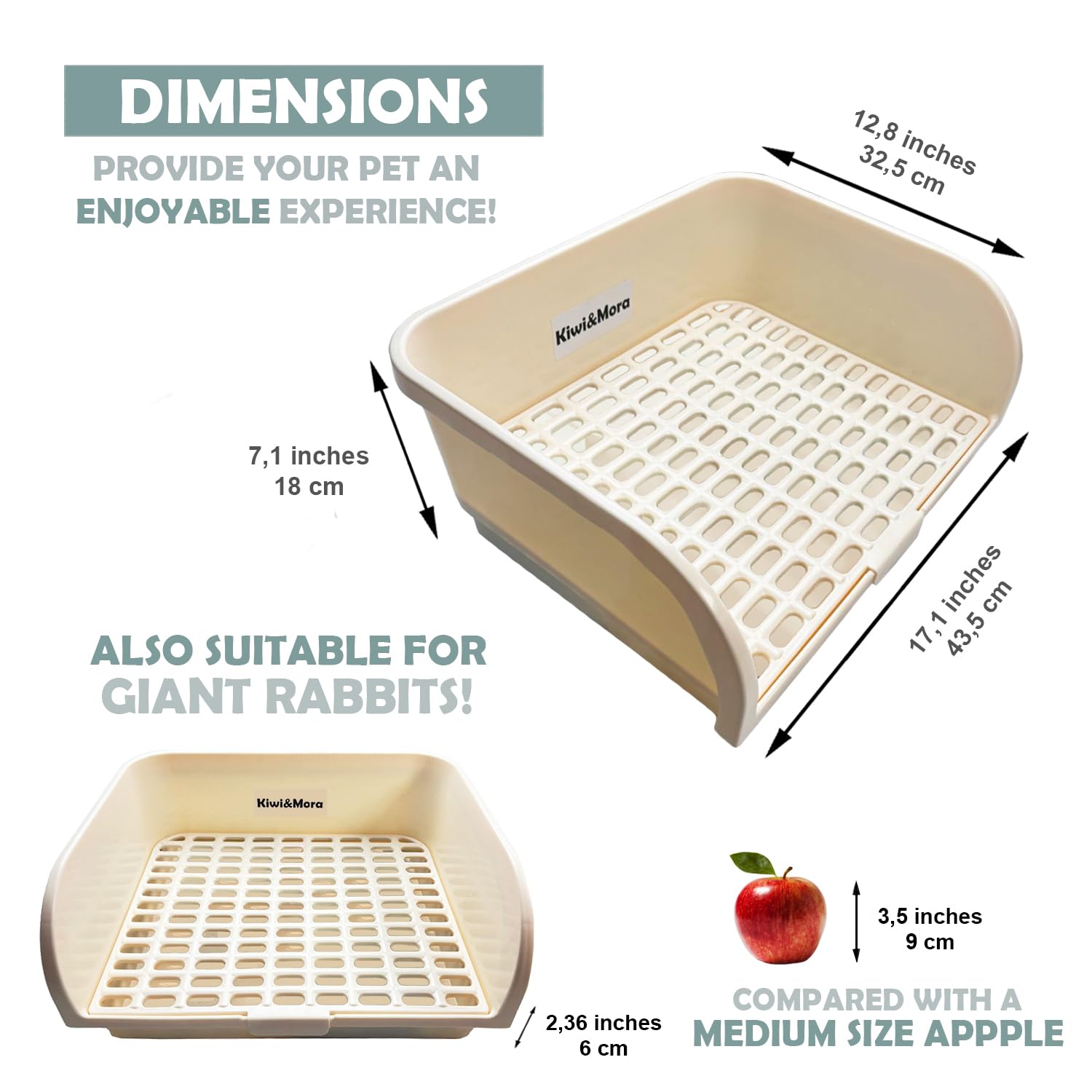 Kiwi & Mora rabbit litter box inside view reveals smooth edges and wipe-clean interior.