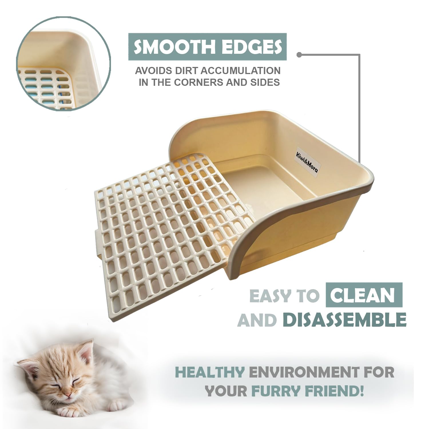 Kiwi & Mora rabbit litter box tall walls help reduce urine spray and protect floors.