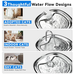 KiwiLove cat water fountain stainless steel close-up shows durable, hygienic design.