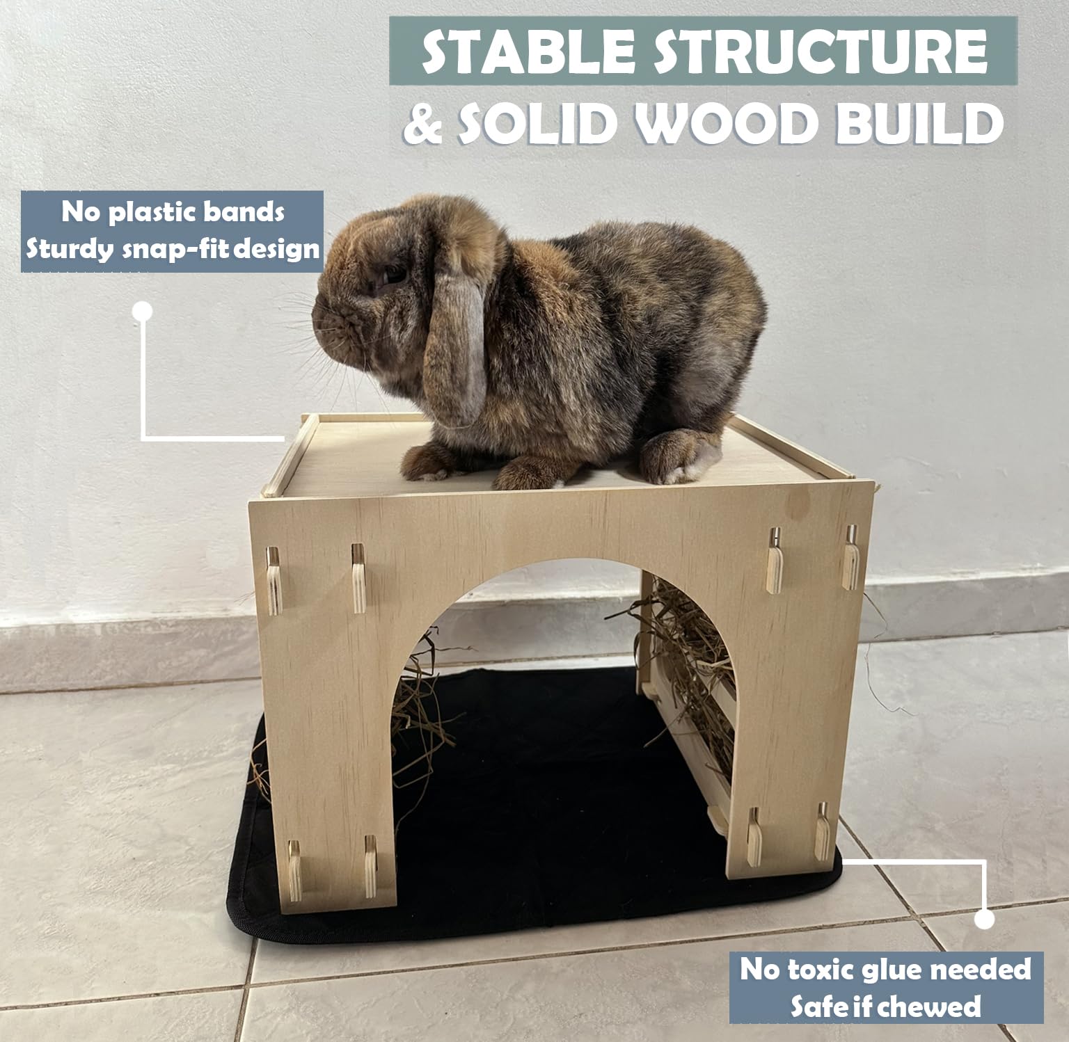 Kiwi & Mora Anti-Slip Stable Structure shows sturdy base for wiggly rabbits and guinea pigs.