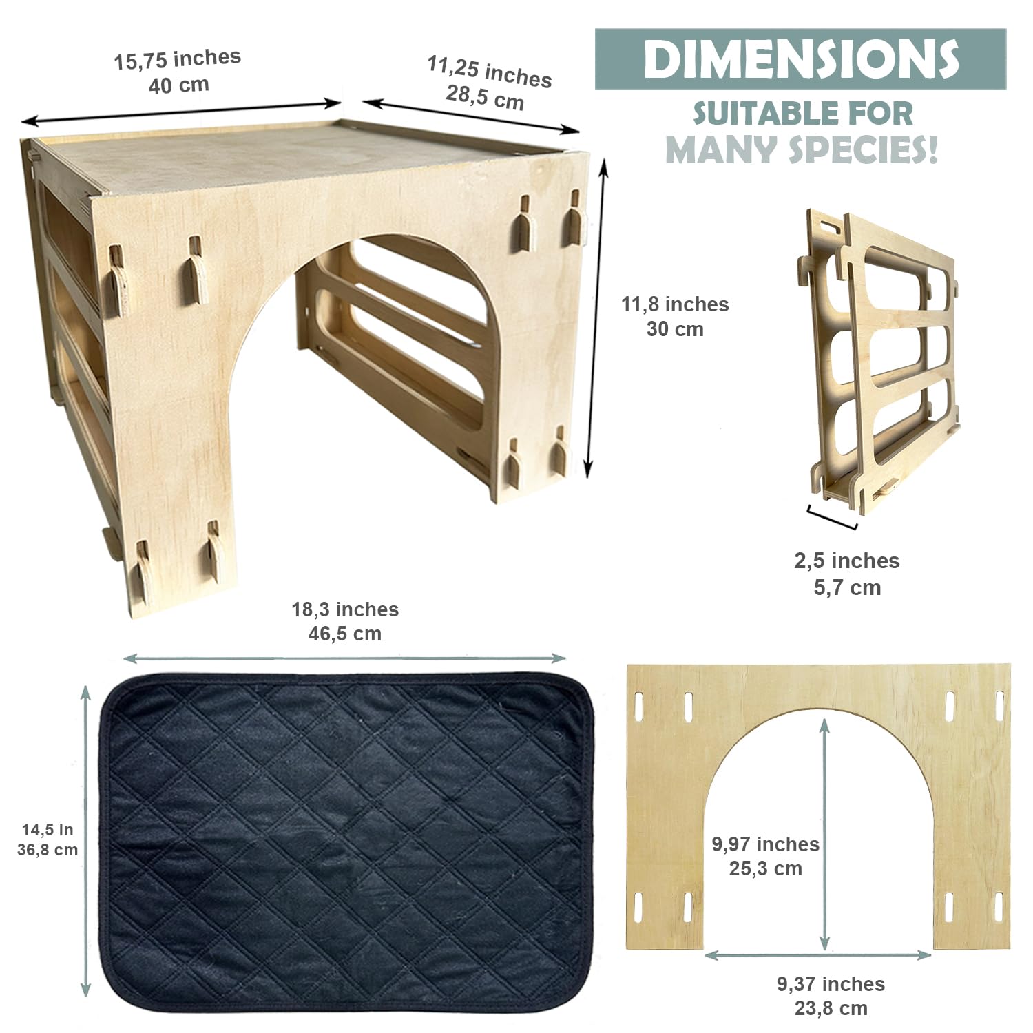 Kiwi & Mora Large Rabbit Bed Hay Feeder highlights ample space for rest and on-demand hay.