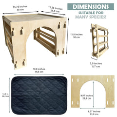 Kiwi & Mora Large Rabbit Bed Hay Feeder highlights ample space for rest and on-demand hay.