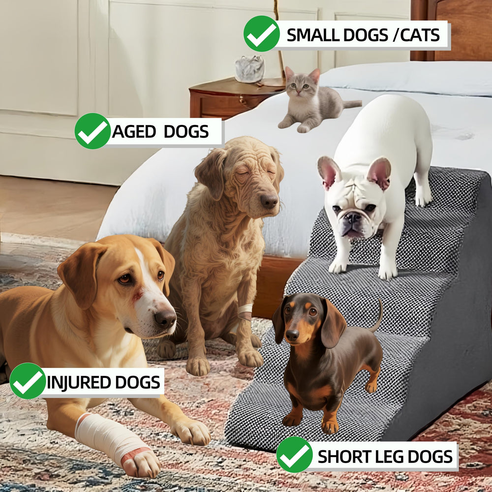 KIWIWOOF 4-step stairs folded grey for compact storage