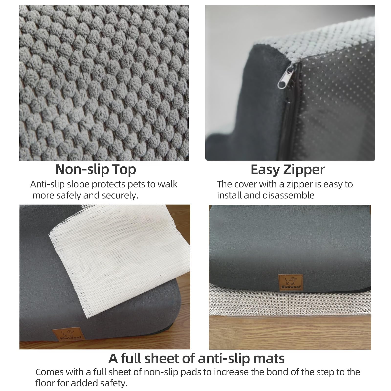 KIWIWOOF 4-step stairs non-slip mat grey keeps stairs secure
