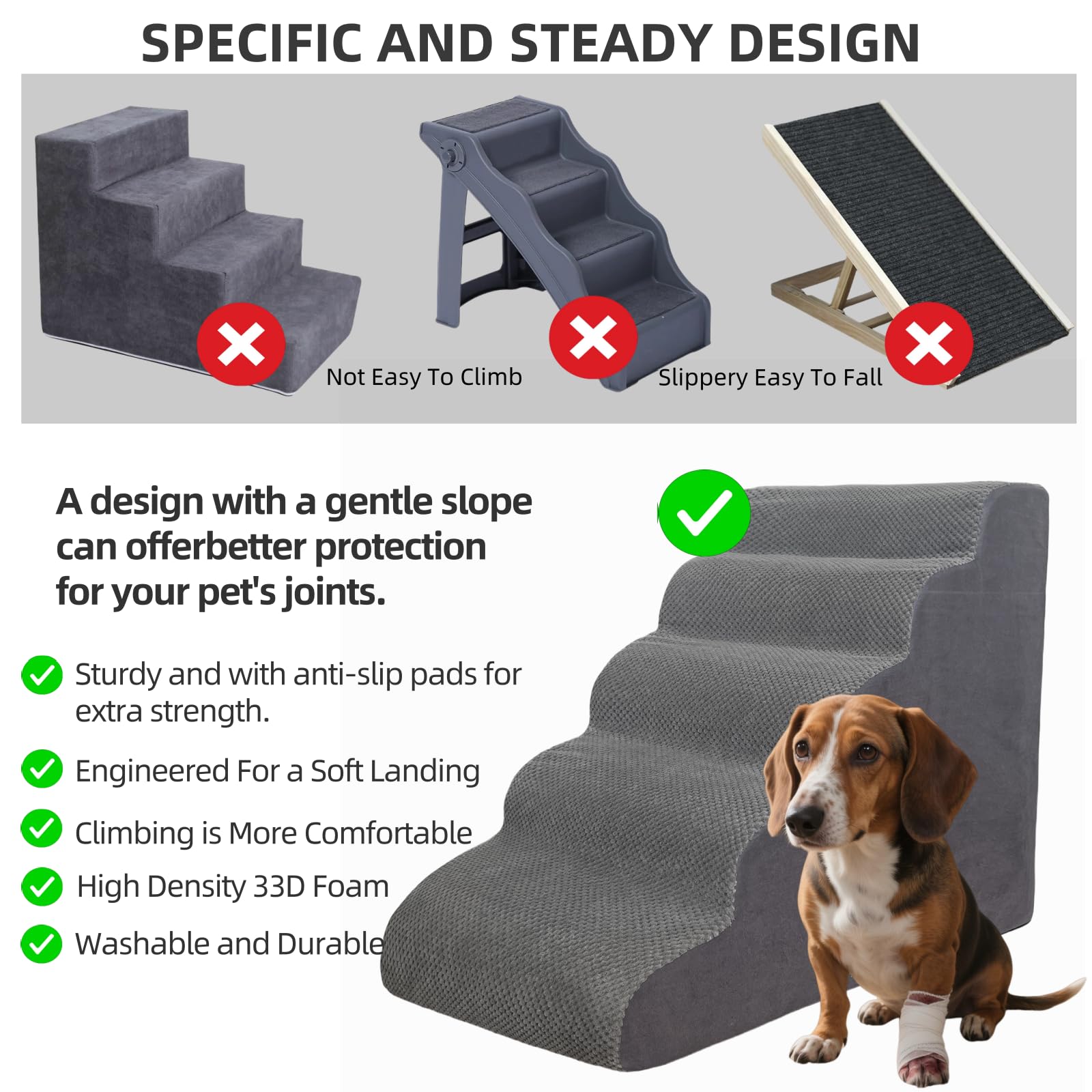 KIWIWOOF pet stairs gray used on bed or sofa.