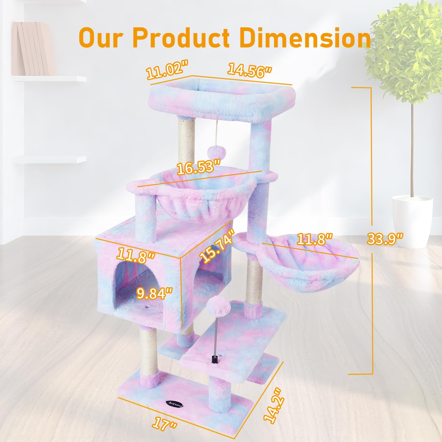Kiyumi cat tree in living room setup suits compact spaces.