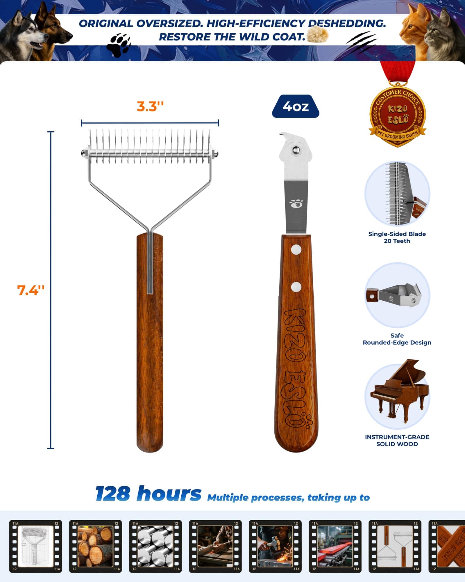 KIZO ESLO shedding-season tool helping manage loose fur on pets