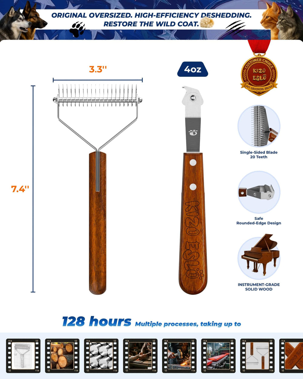 KIZO ESLO shedding-season tool helping manage loose fur on pets