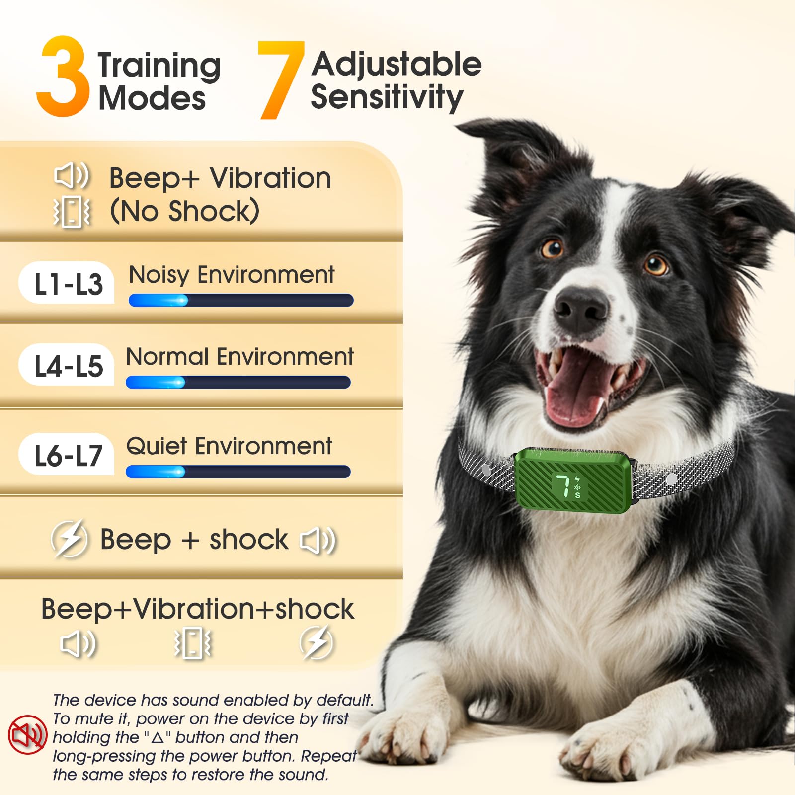 KJKZO bark collar close-up showing sensor area for accurate detection.