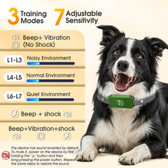 KJKZO bark collar close-up showing sensor area for accurate detection.
