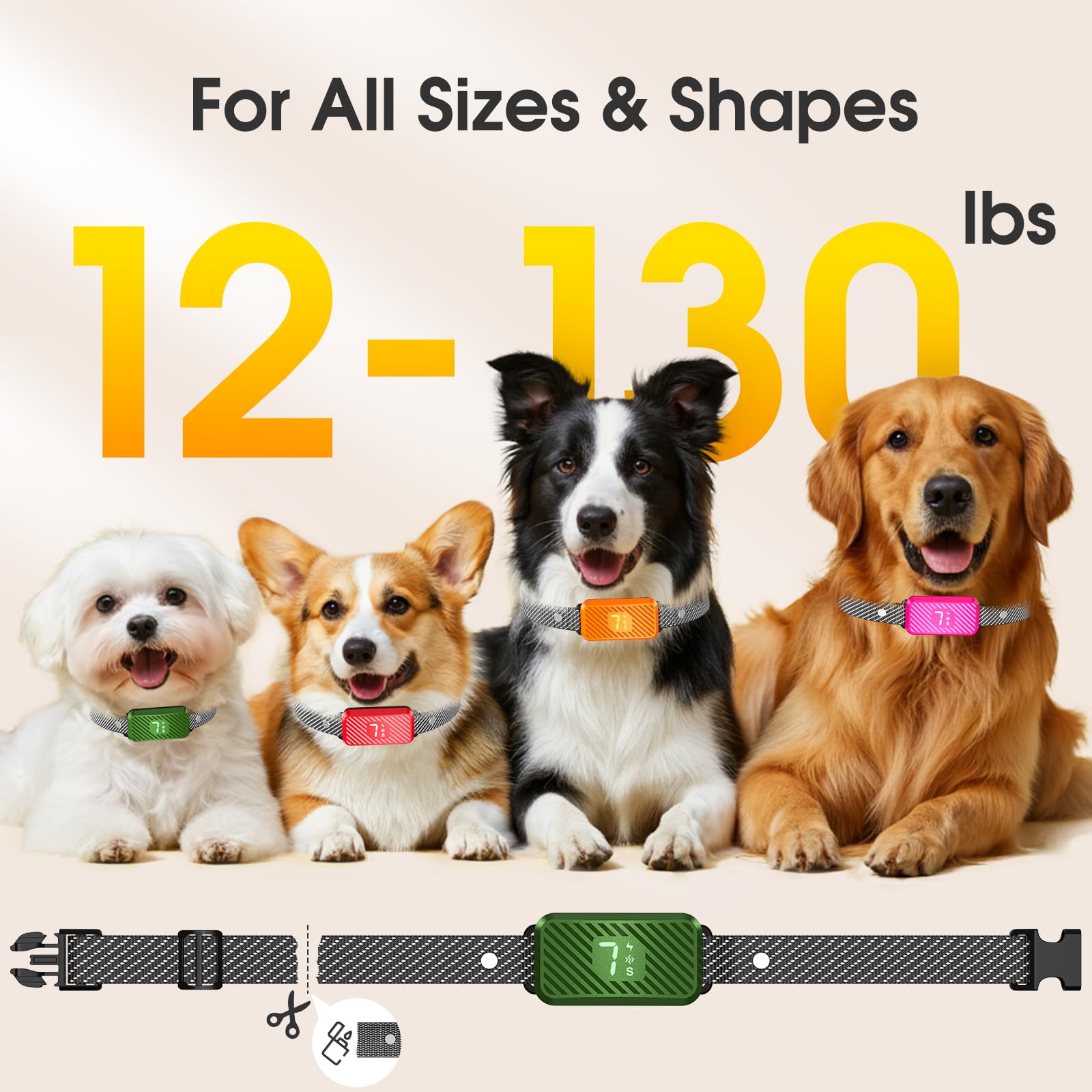 KJKZO bark collar close-up component in green highlights charging port.