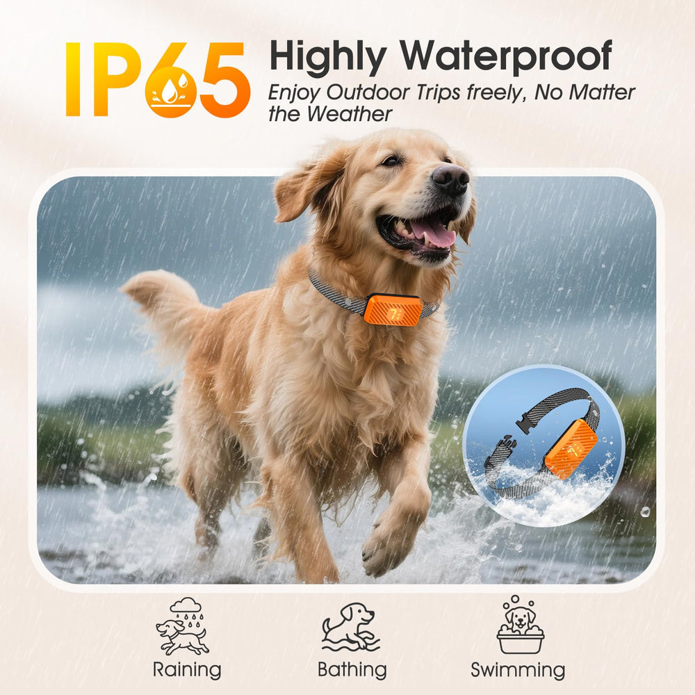 KJKZO bark collar smart safety tech closeup shows pause feature to prevent over-correction