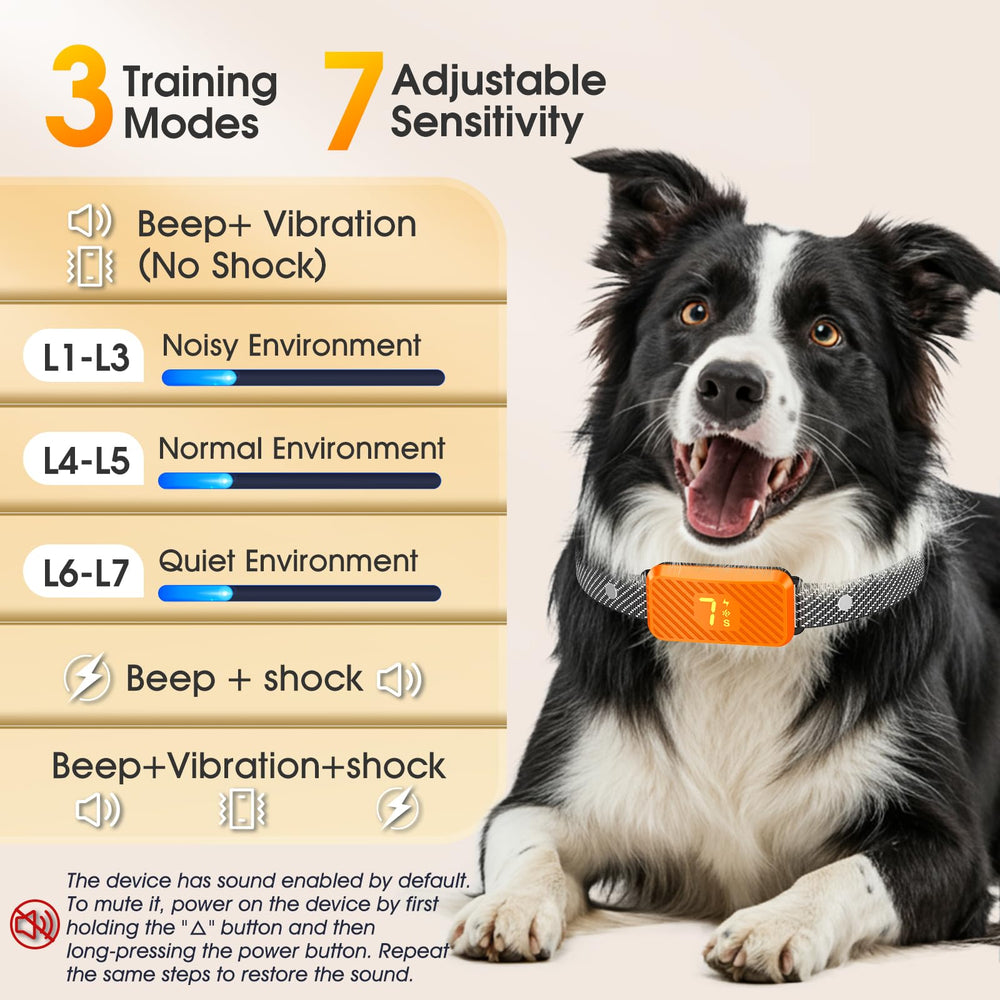 KJKZO bark collar training modes display illustrates customizable correction options for home training
