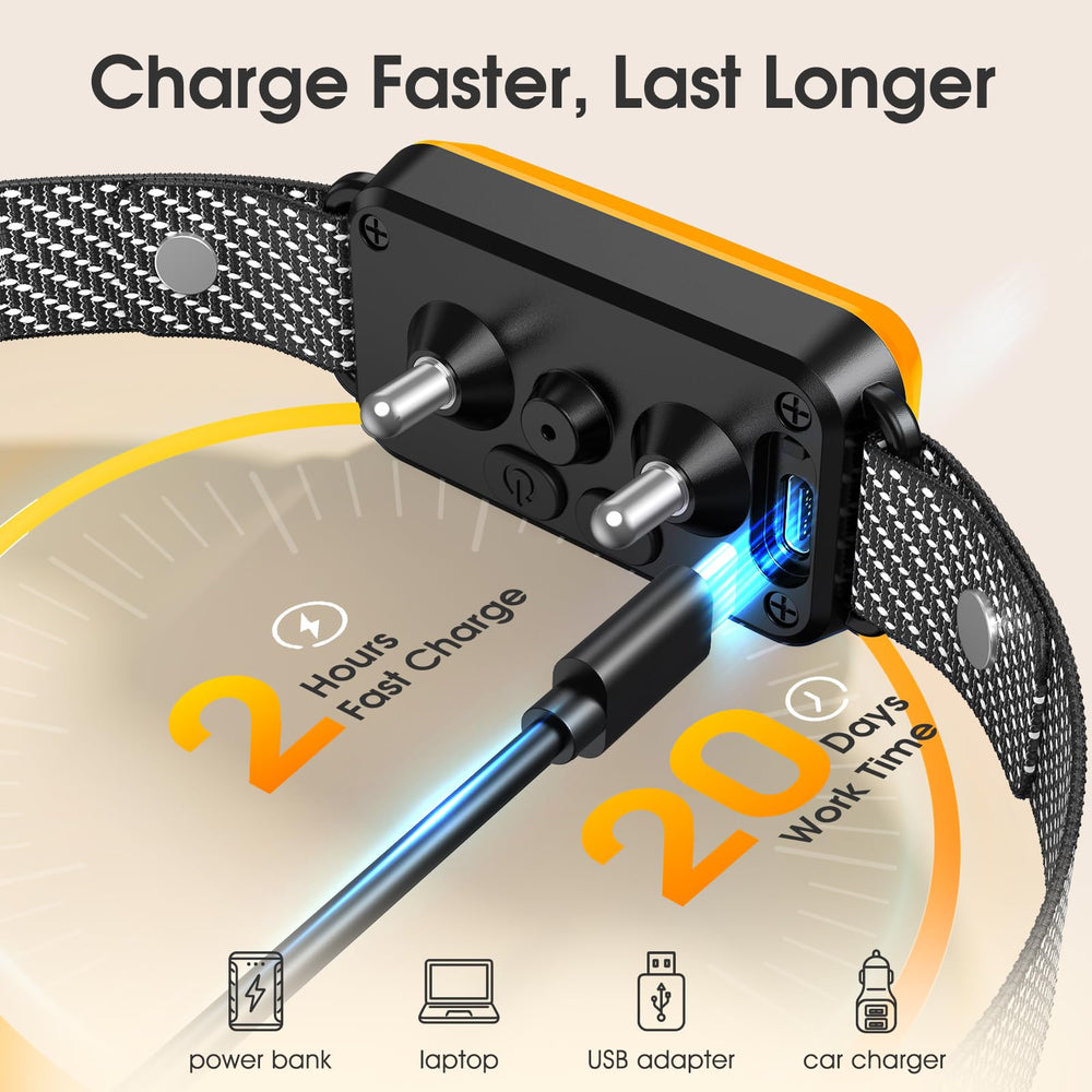 KJKZO bark collar Type-C charging port image emphasizes quick recharge for busy owners