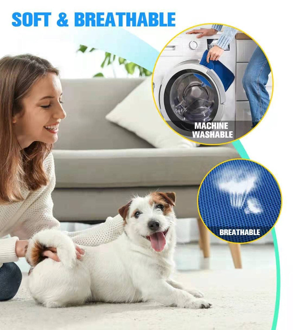 Kkiimatt blue grooming hammock features double row comb and file for quick fur management.