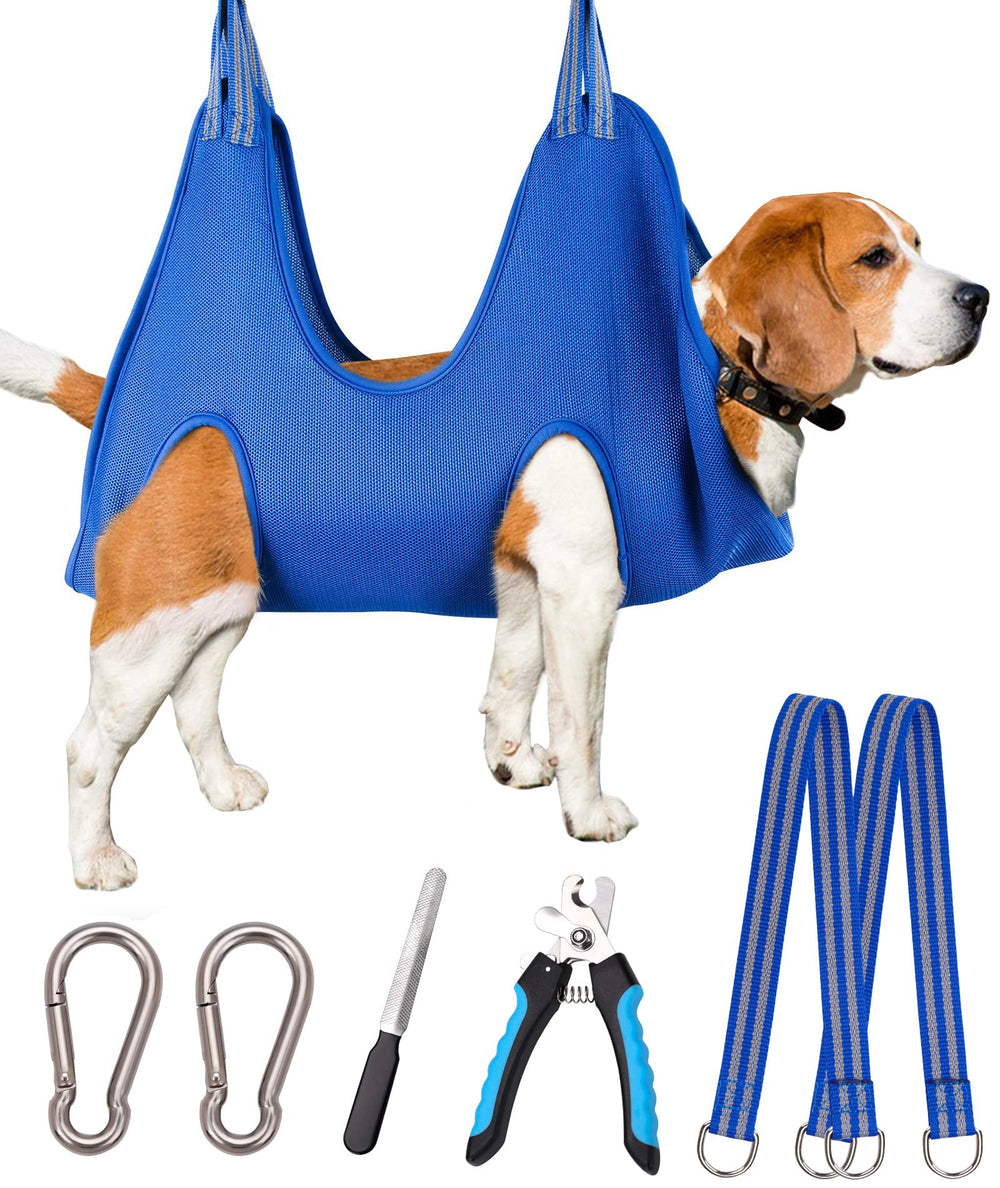 Kkiimatt grooming hammock harness front view for secure, calm nail trimming