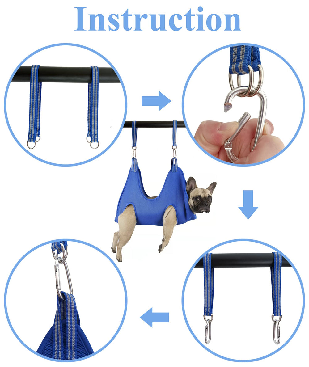 Kkiimatt dog grooming hammock in use shows hands-free clipping