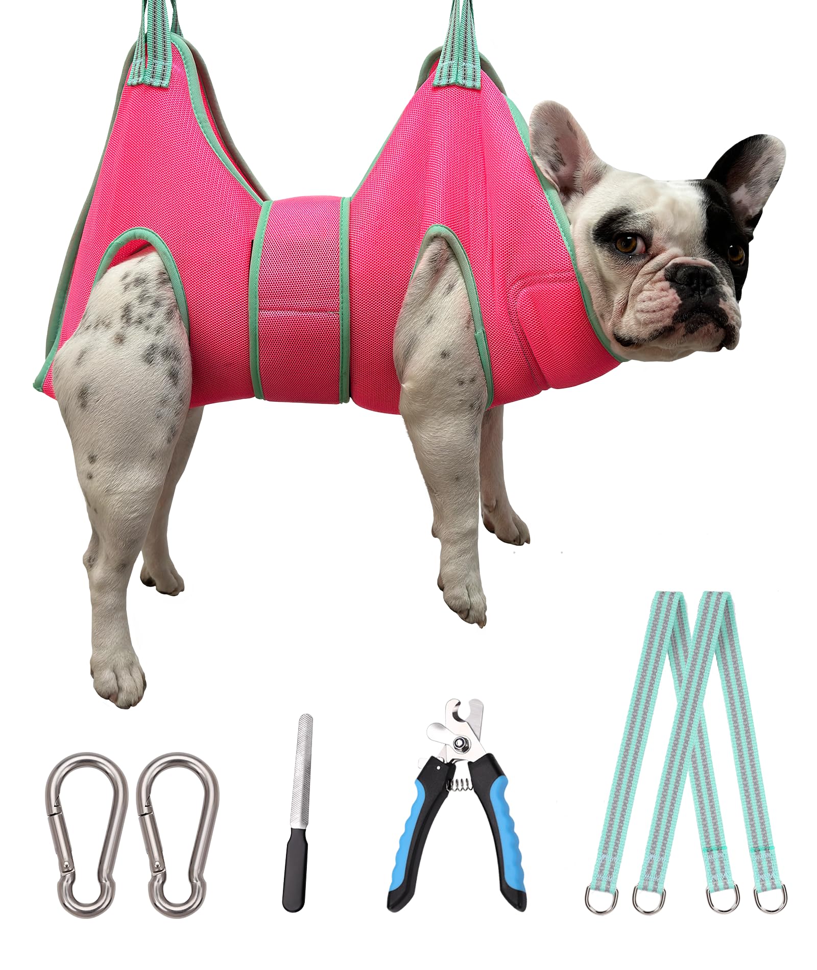 Kkiimatt dog grooming hammock in medium setup for secure, relaxed nail clipping sessions.