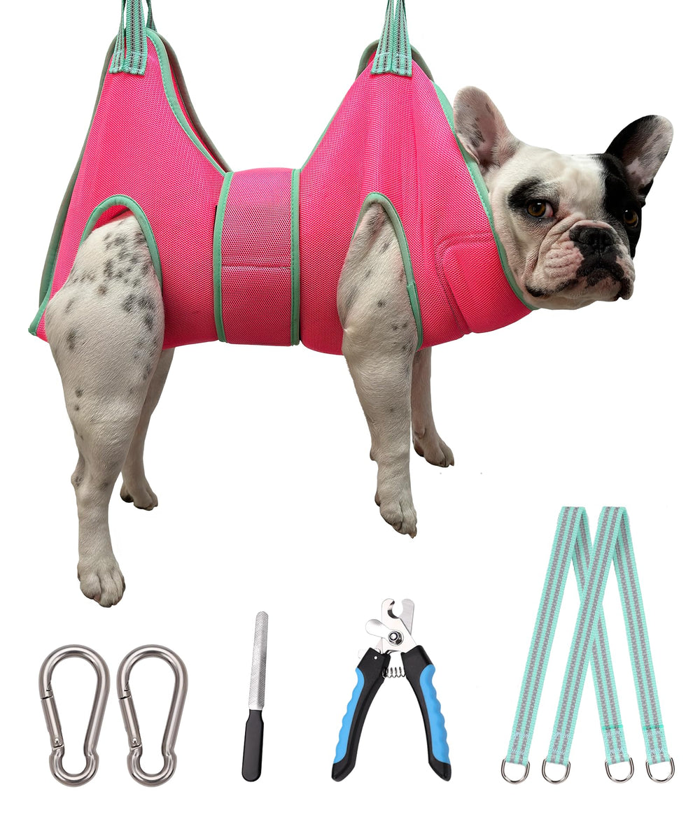 Kkiimatt dog grooming hammock in medium setup for secure, relaxed nail clipping sessions.